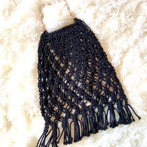 Open Knit Fringe Satchel